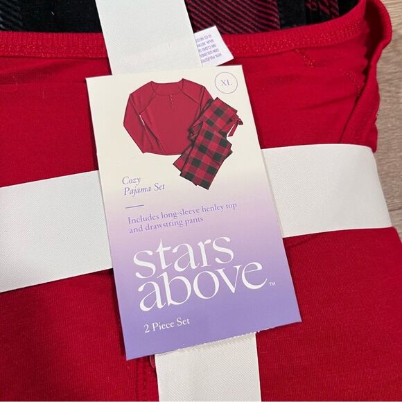 Stars Above Red Black Plaid Pajama Gift Set PJs XL - Picture 5 of 7
